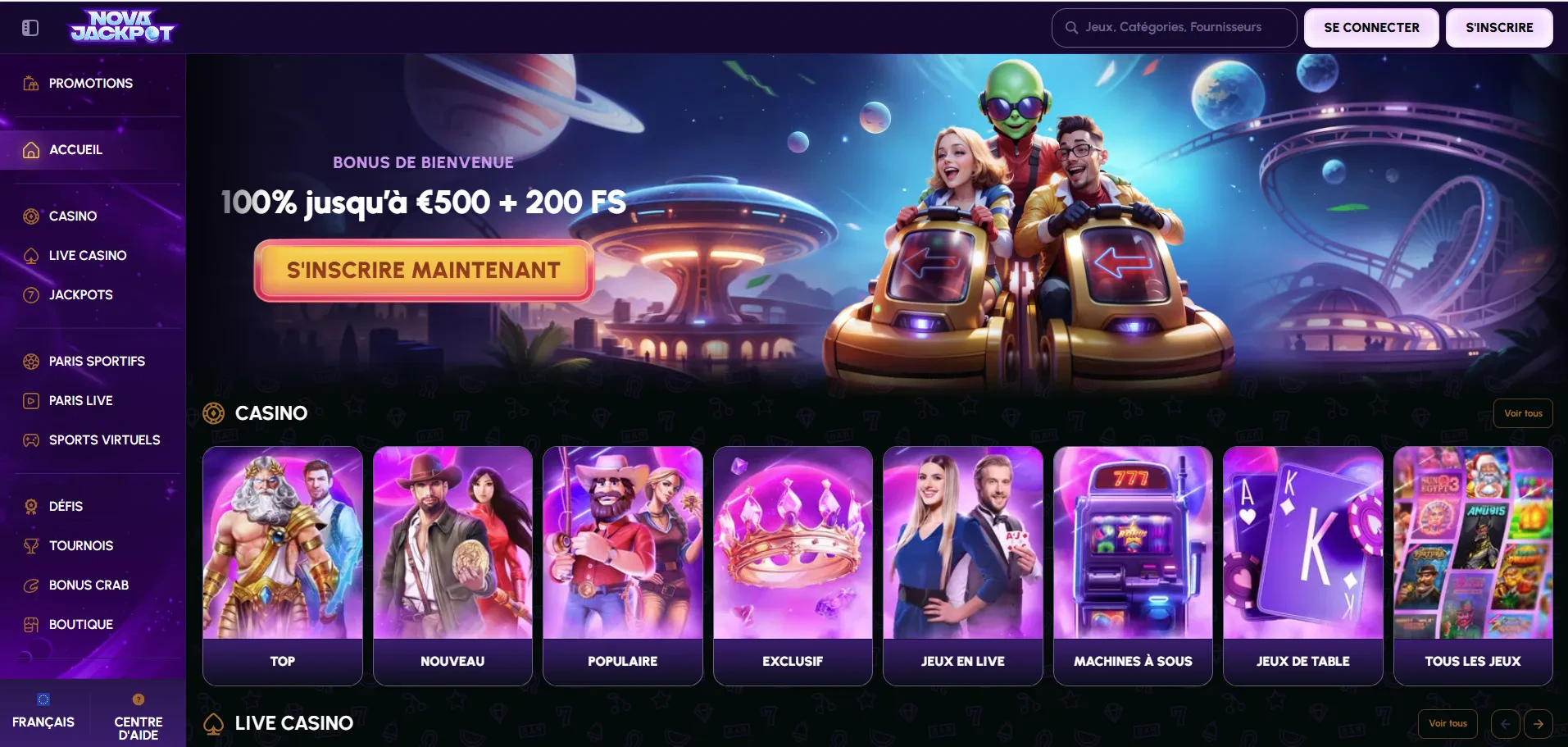 page d'accueil nova jackpot