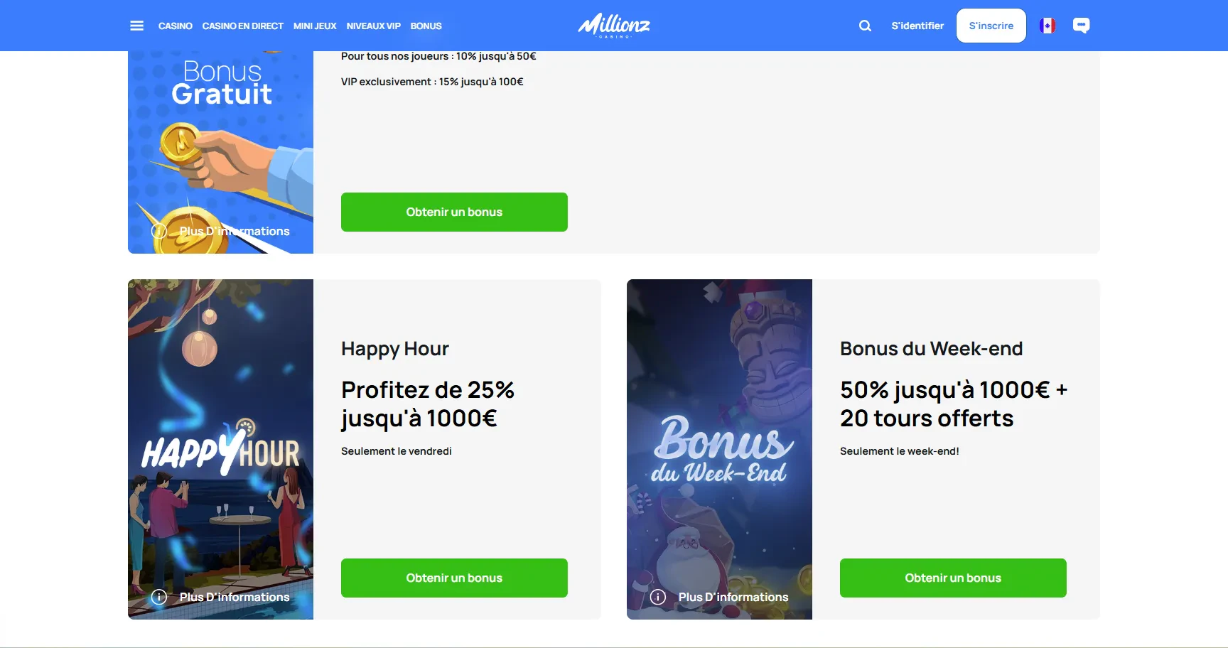 pas des promotions sur millionz casino