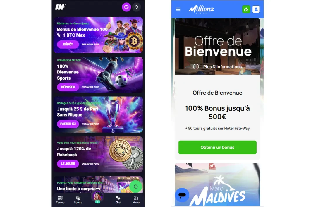 bonus sur différents casinos