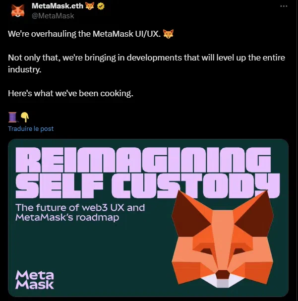 nouvelle da sur le tweet de metamask