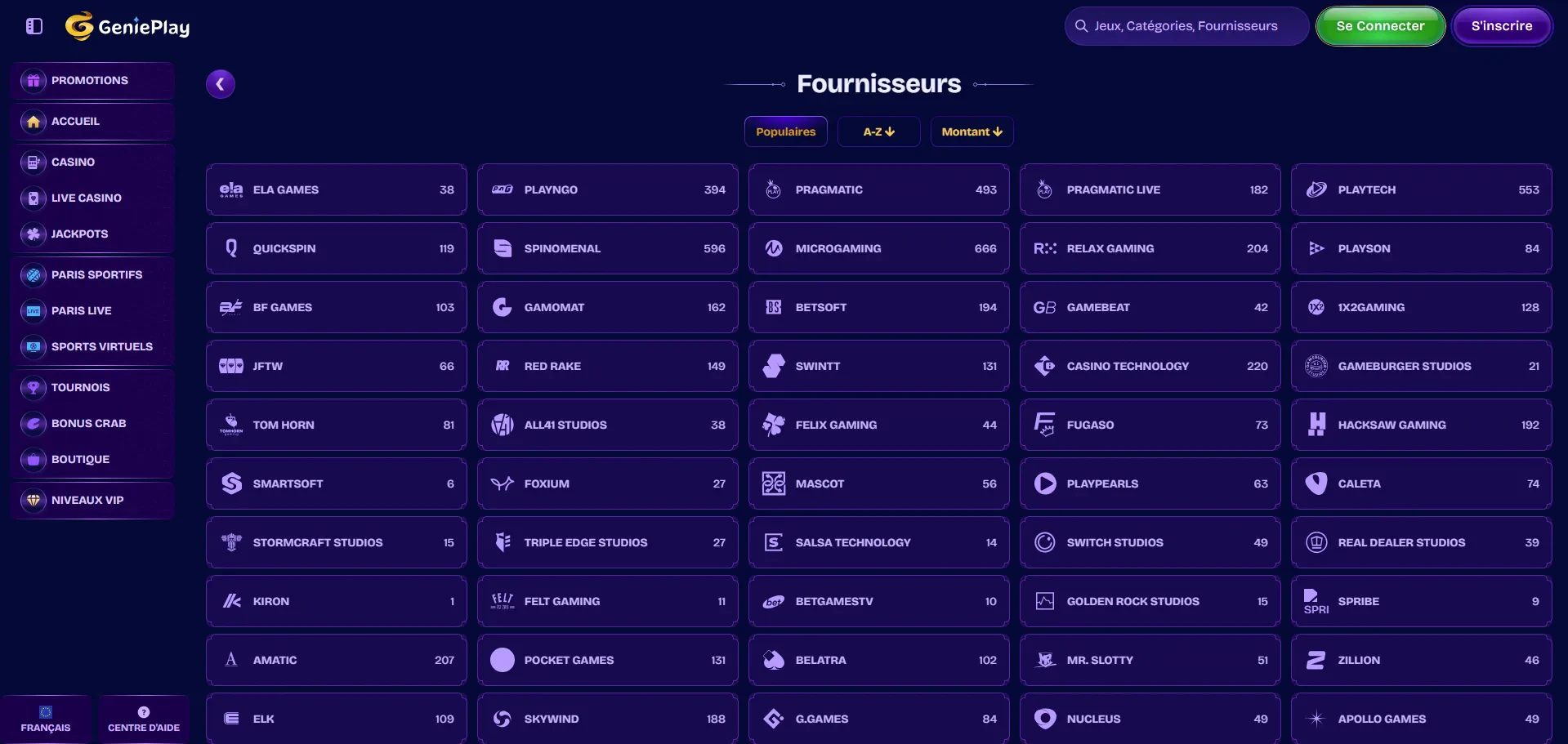 les fournisseurs sur geniplay