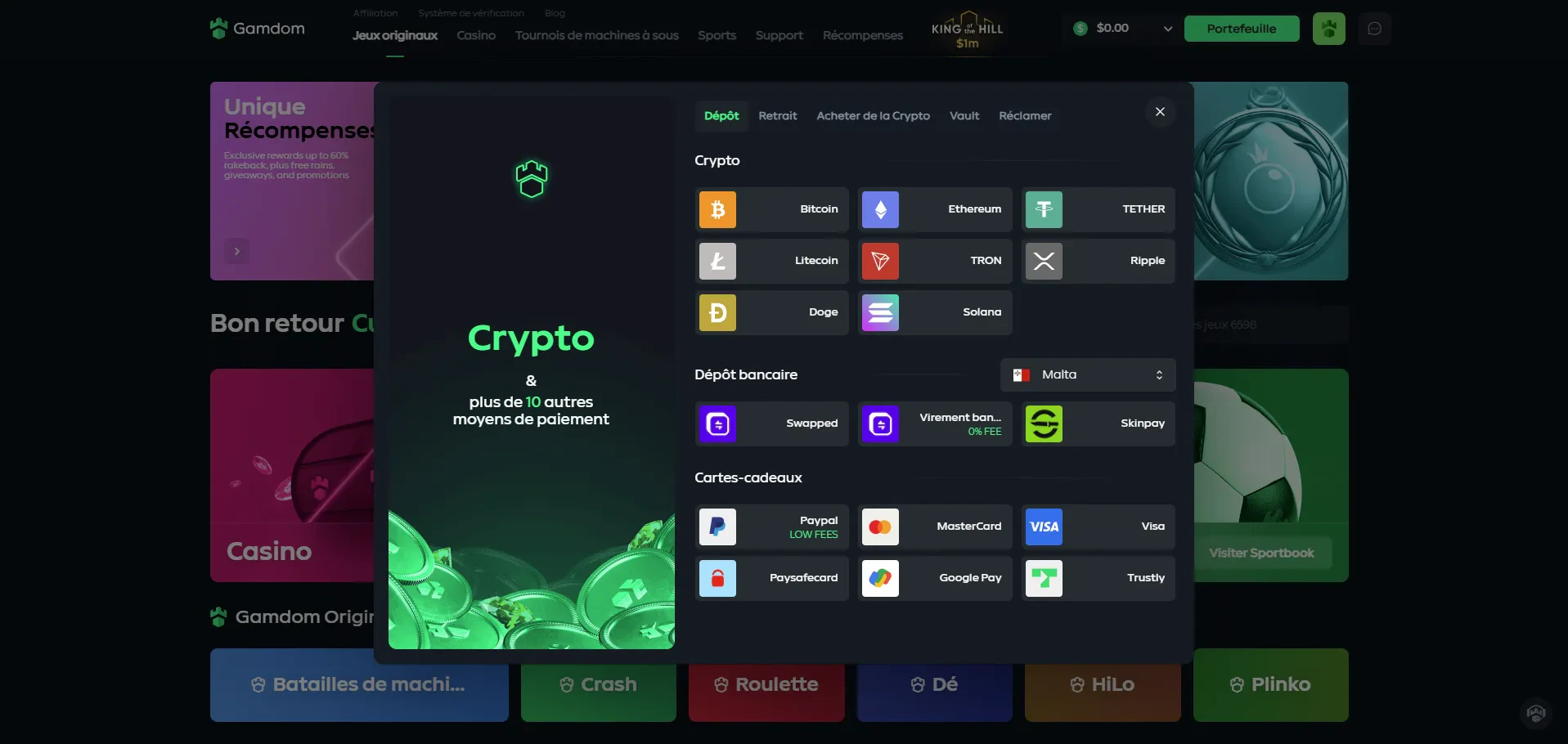 les cryptommonaies sur gamdom
