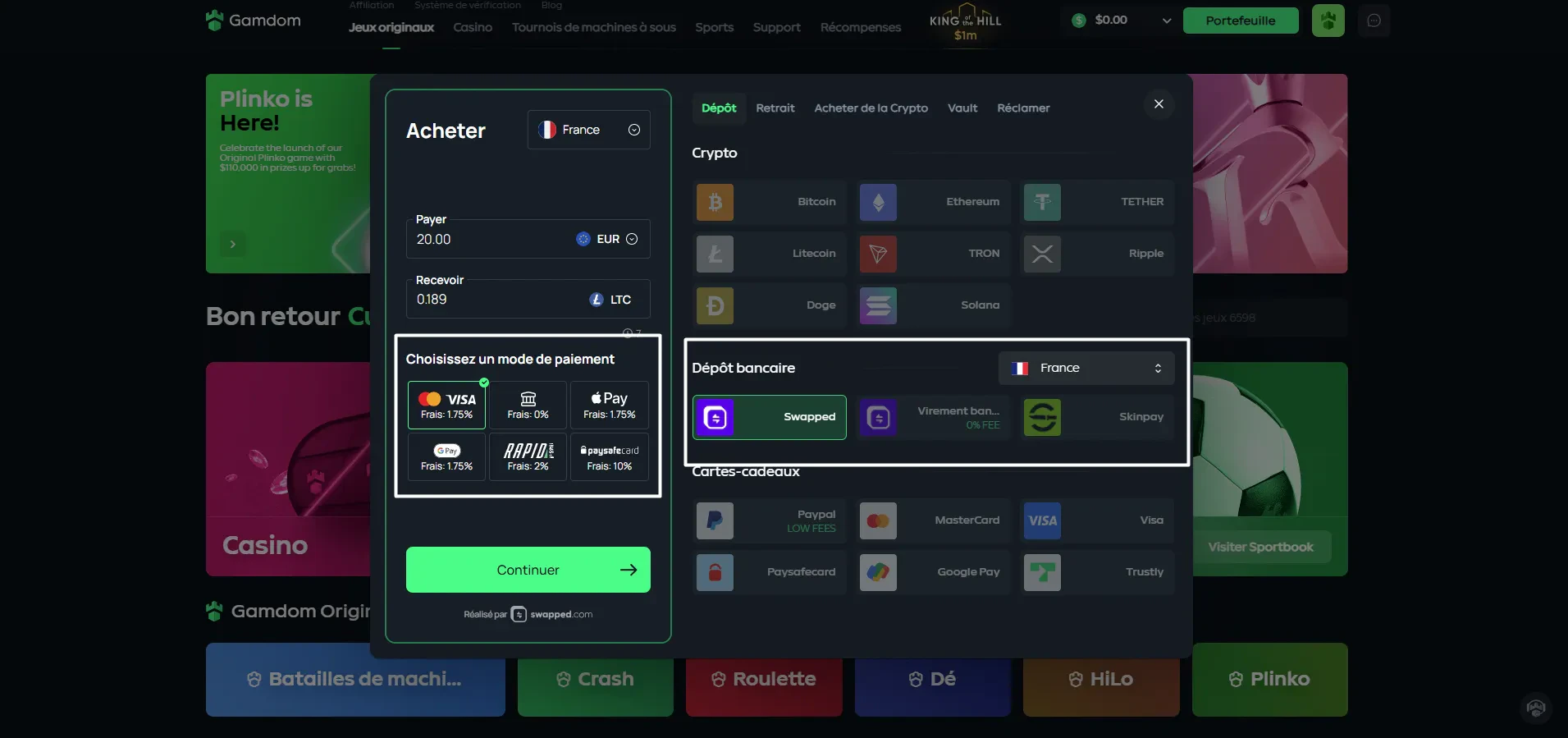 achat de cryptomonnaie par carte bancaire sur gamdom
