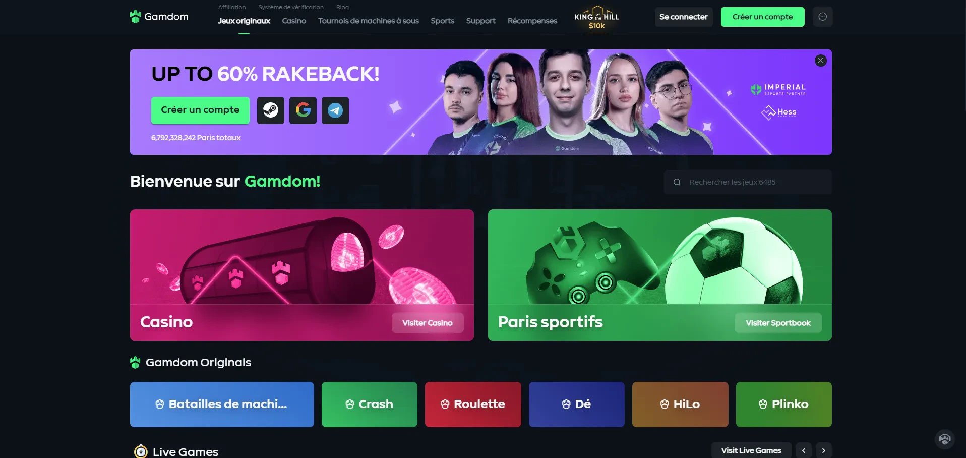 page d'accueil gamdom