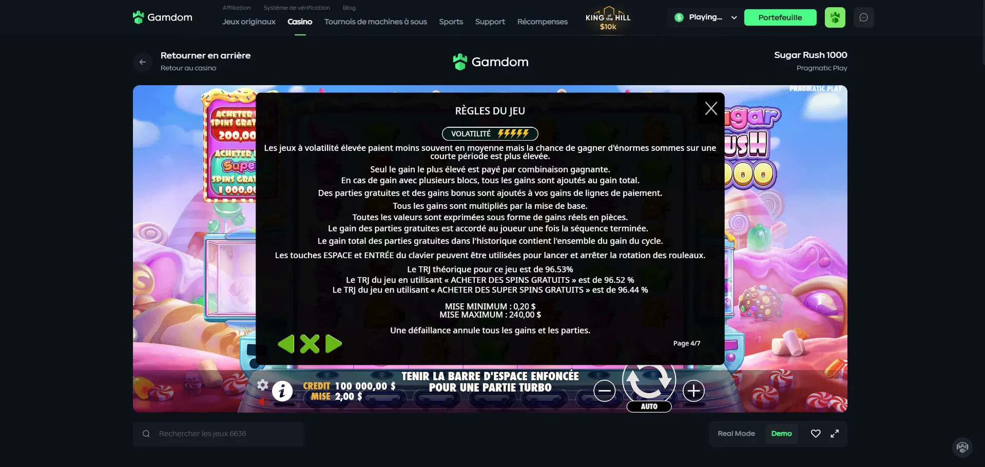 rtp et volatilité de sugar rush 1000