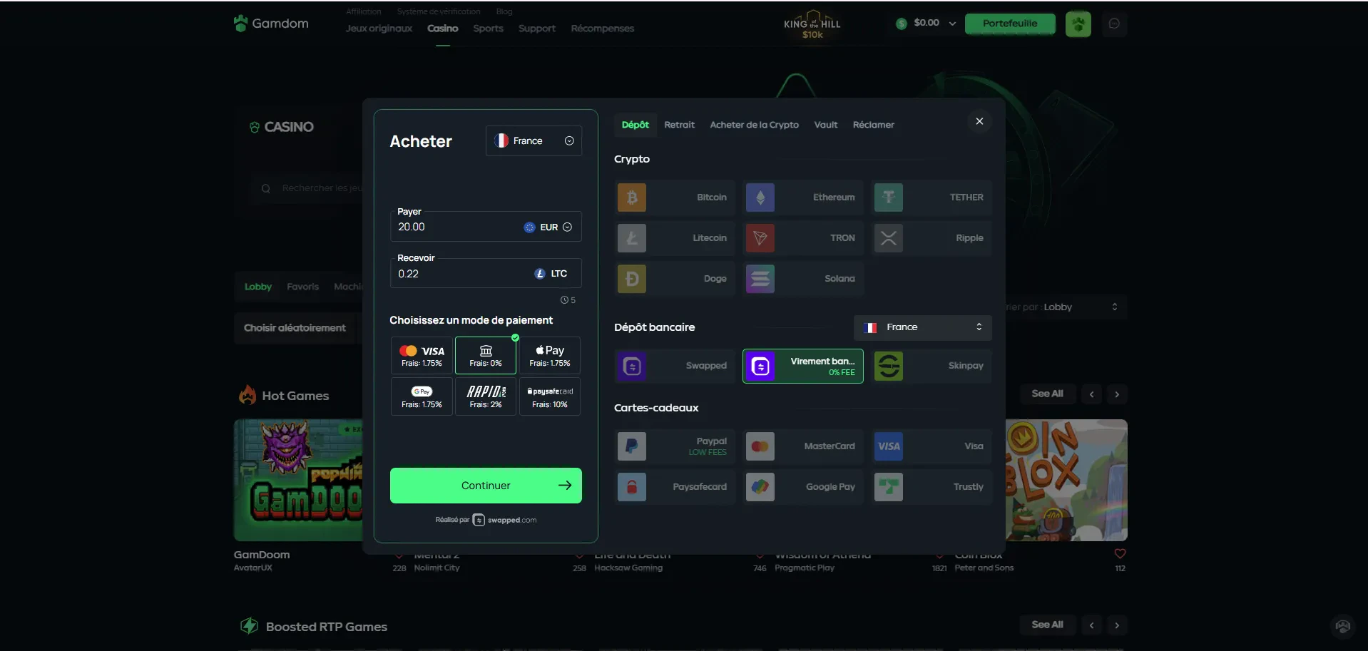 virement bancaire sur gamdom