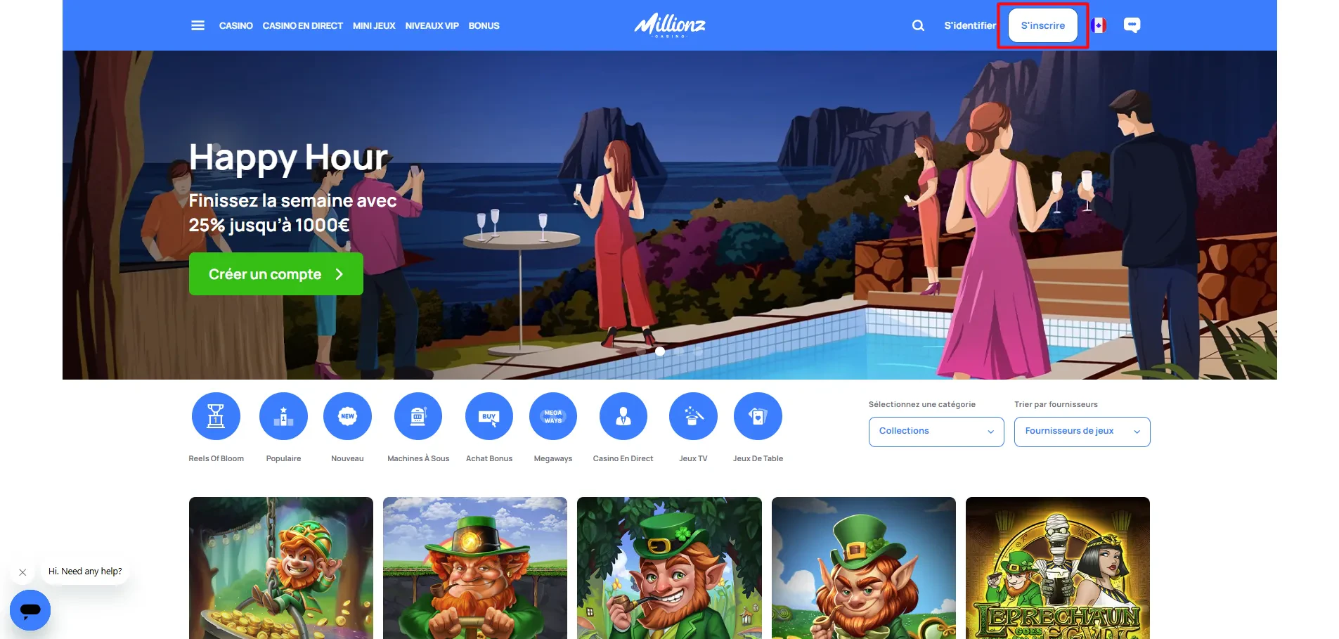 onglet inscription sur millionz