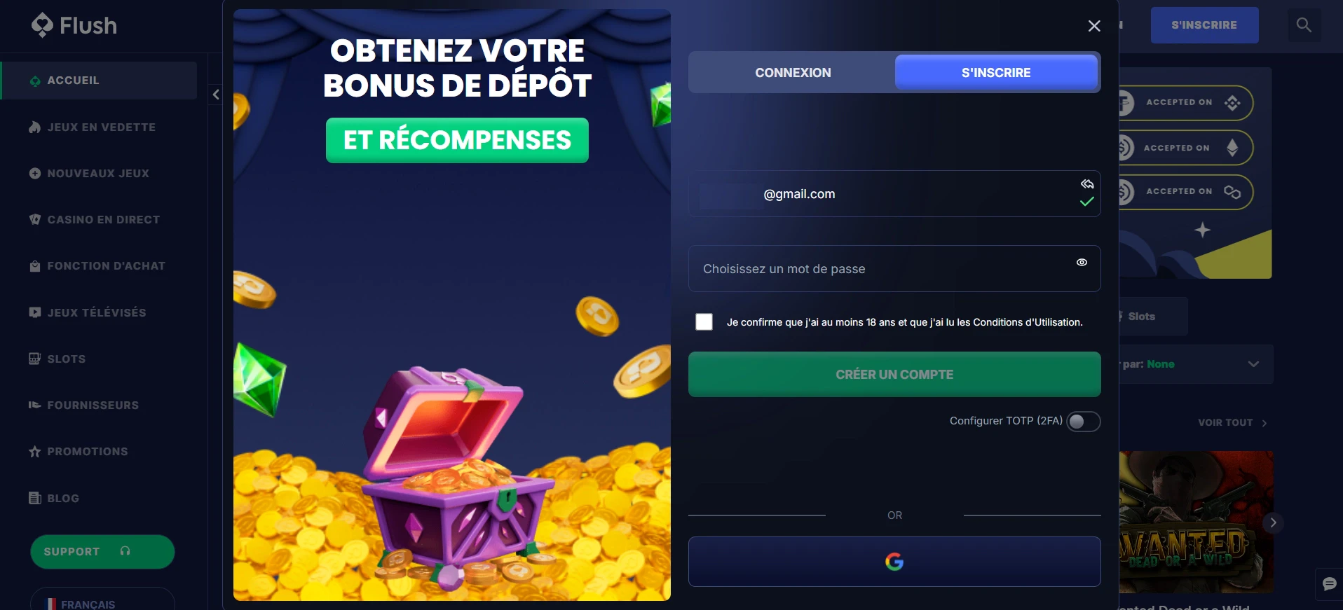 Identifiants de connexion Flush Casino