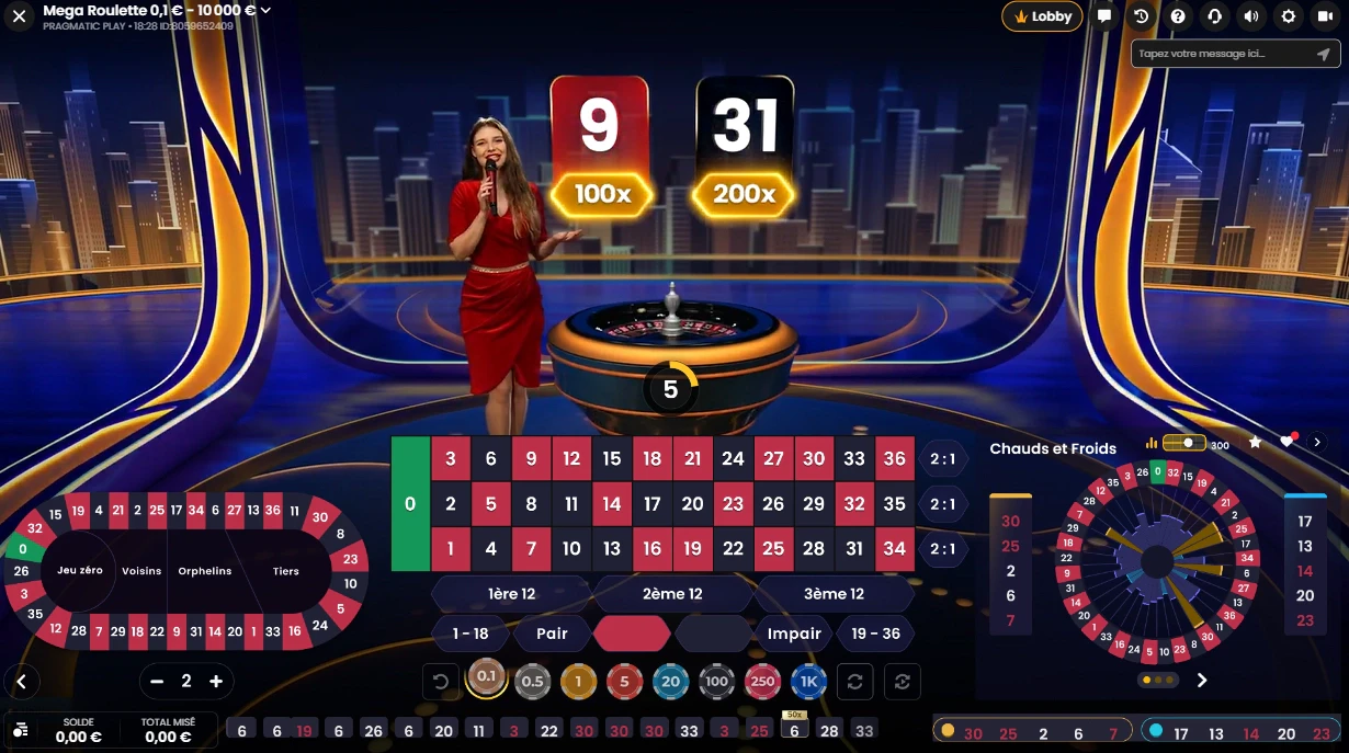 Jeu en direct méga roulette