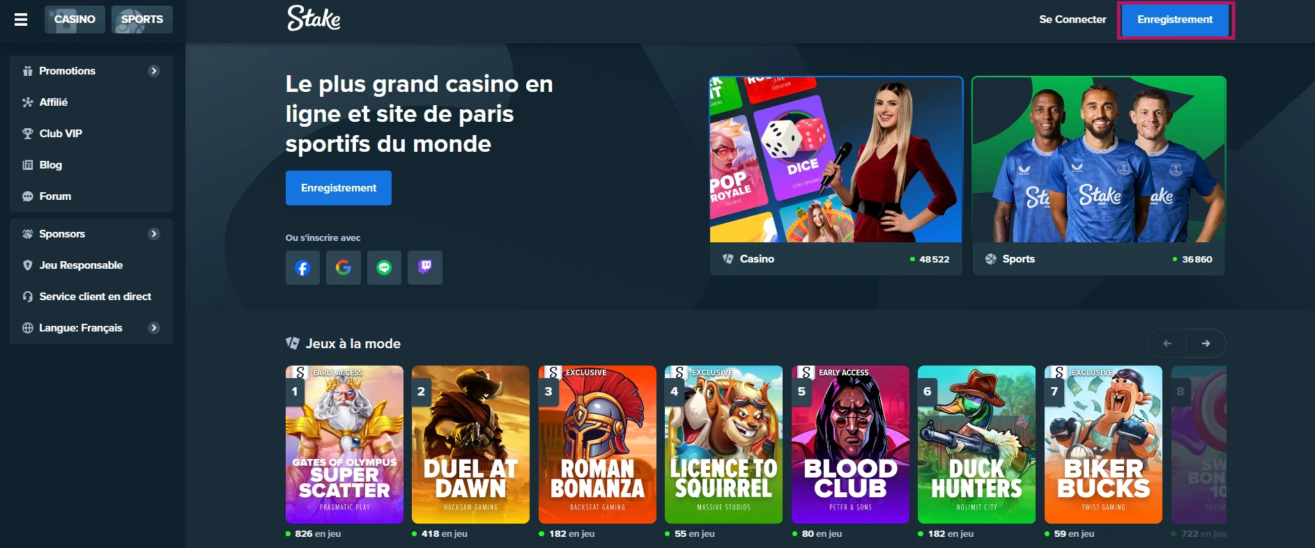 Bouton enregistrement sur Stake