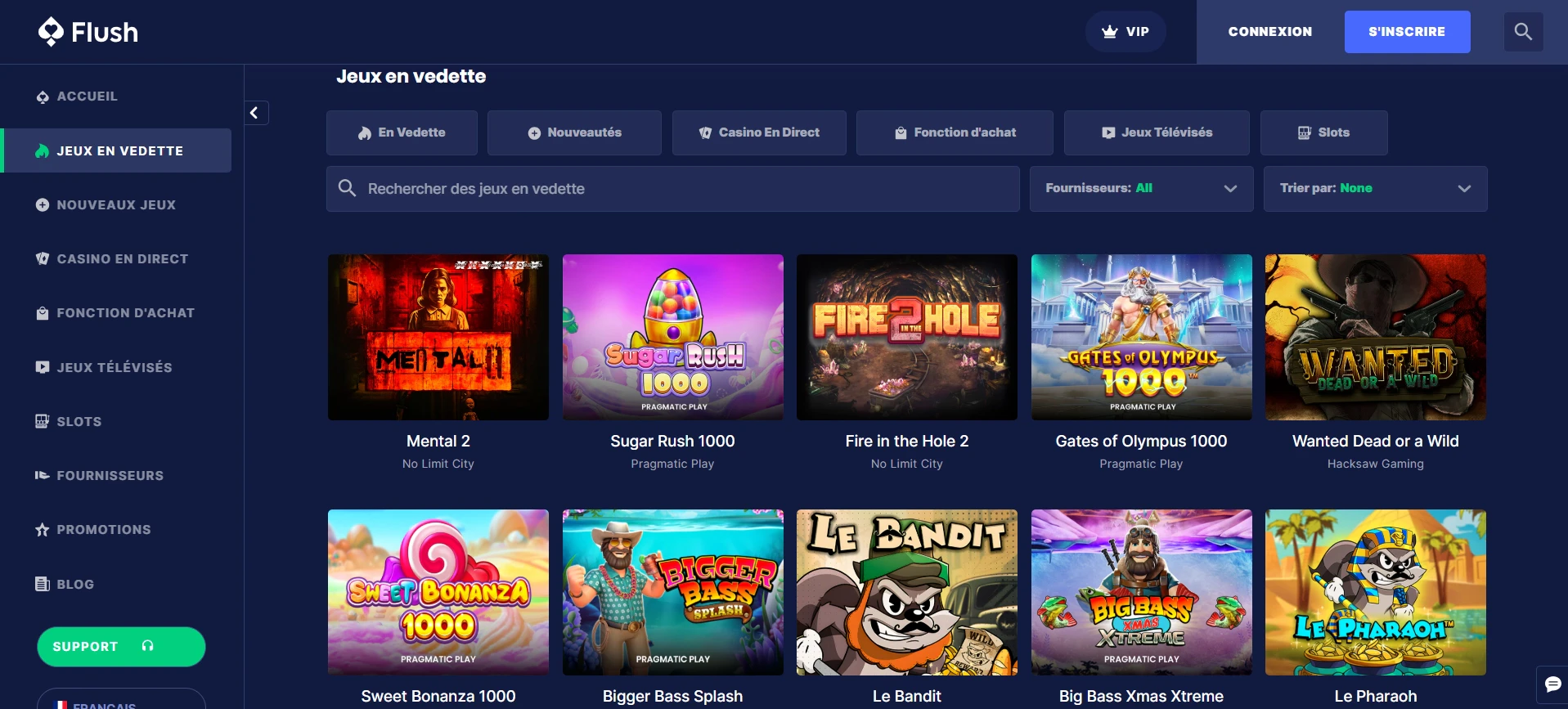 Le catalogue de jeu de Flush