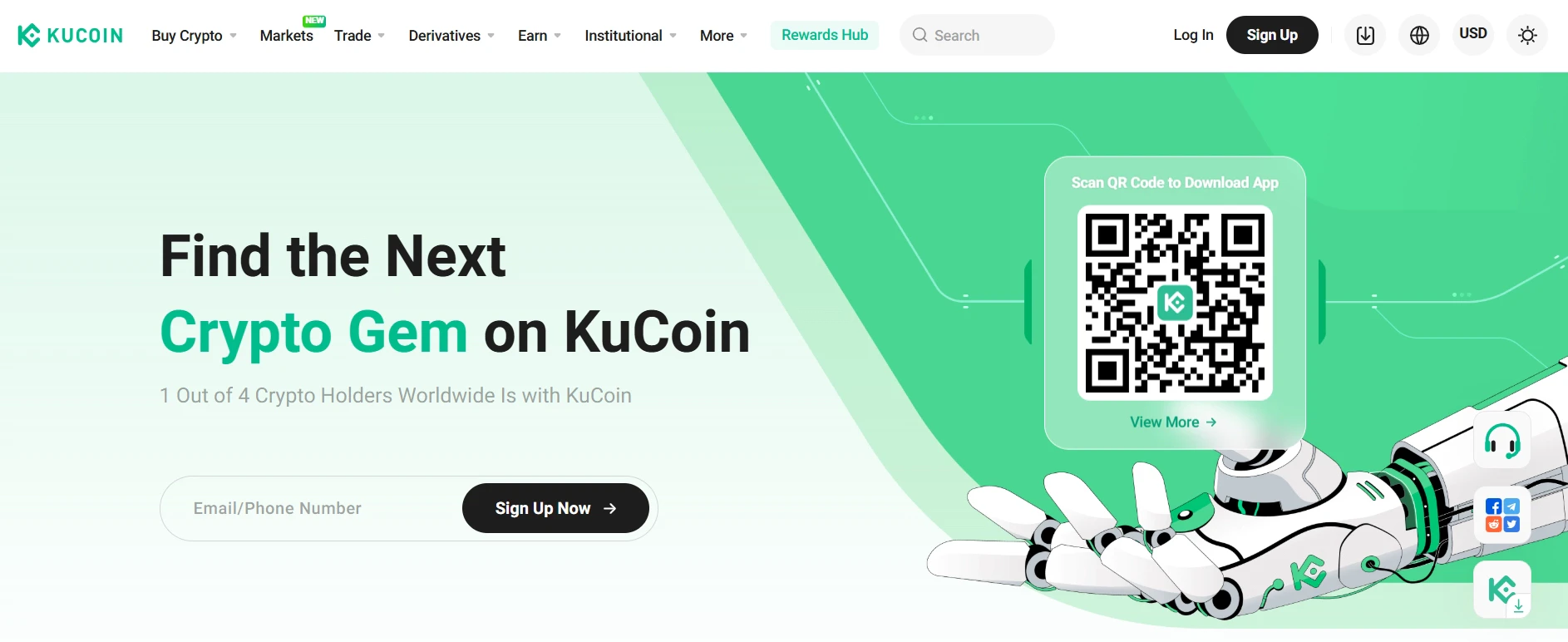 Page d'accueil de Kucoin