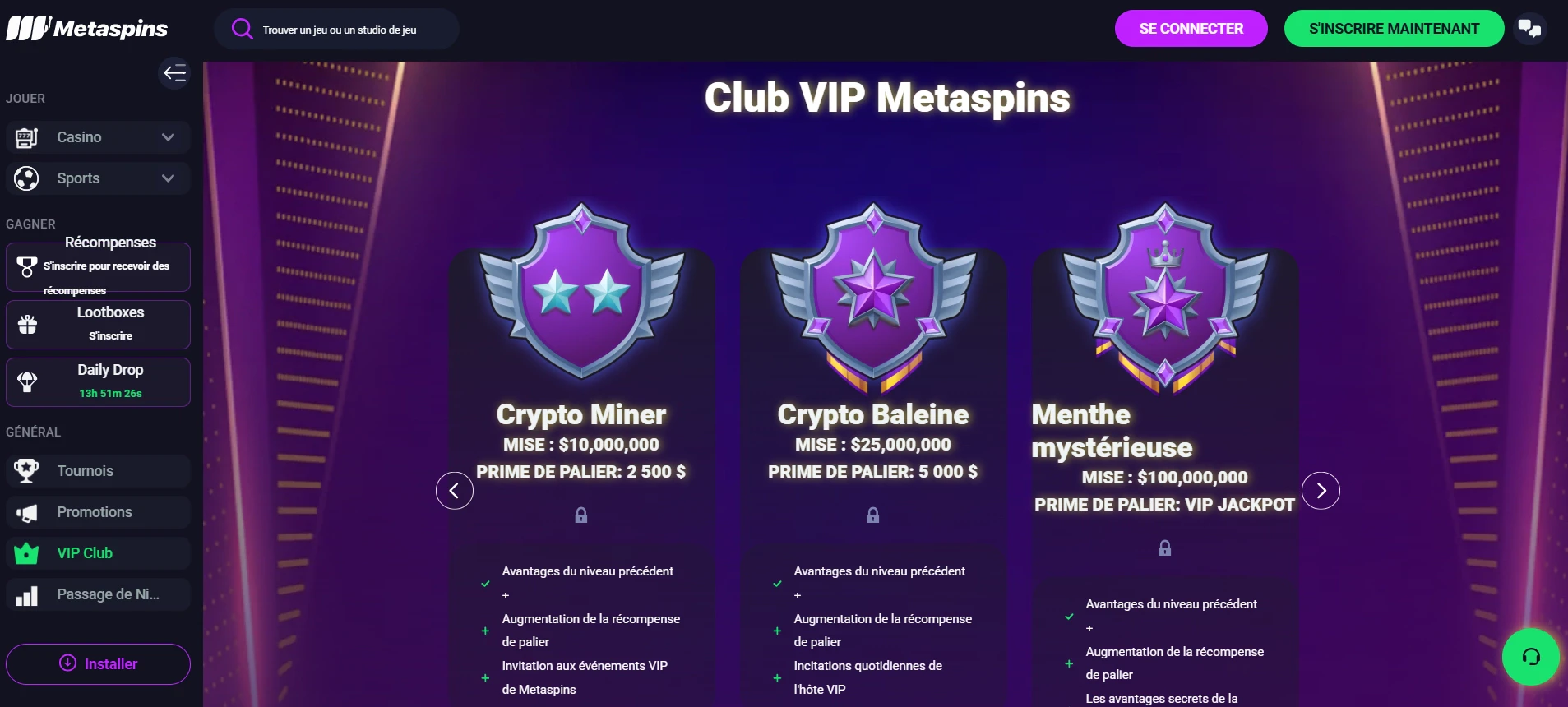 Le club VIP de Metaspins