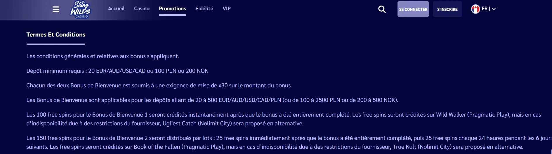 Les conditions du bonus de dépot de bienvenue