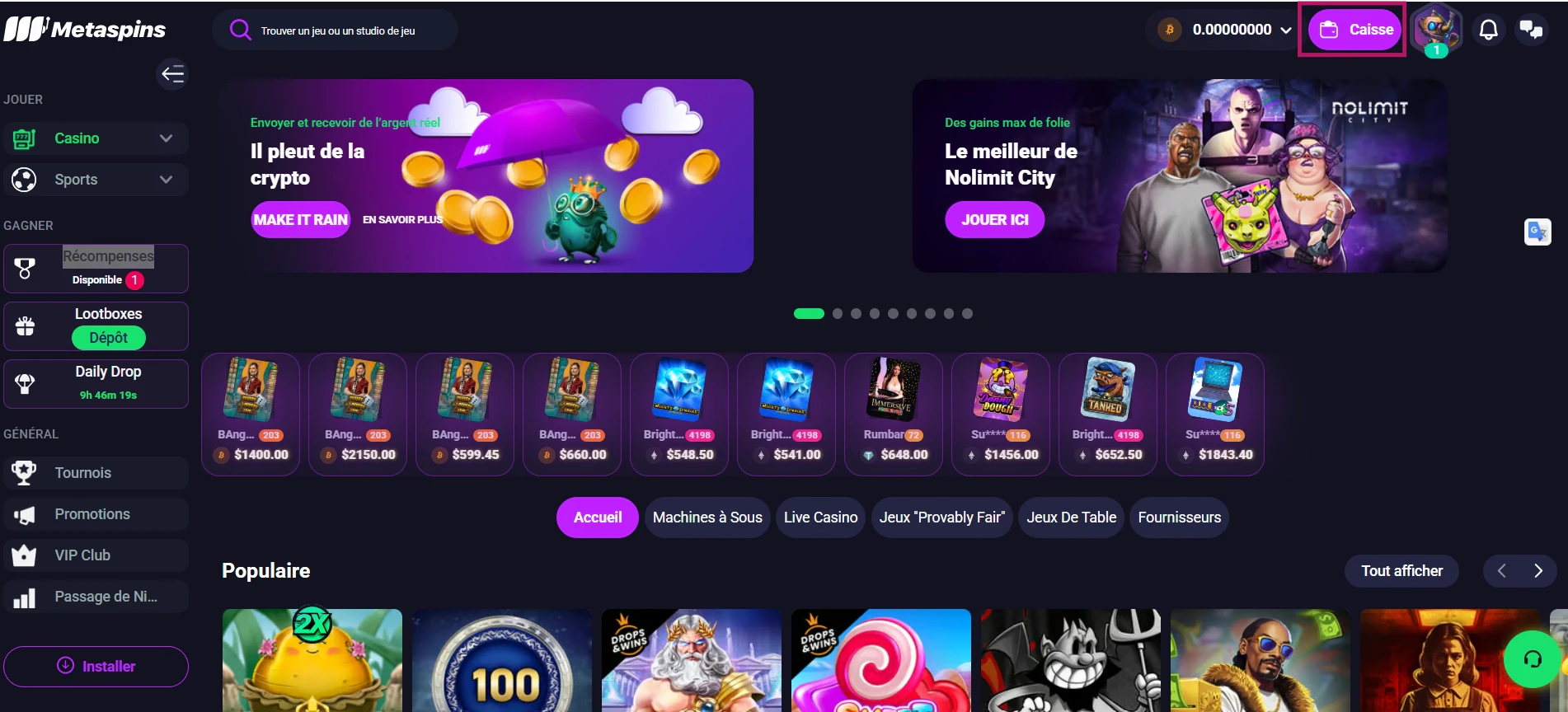 Bouton Caisse de Metaspins