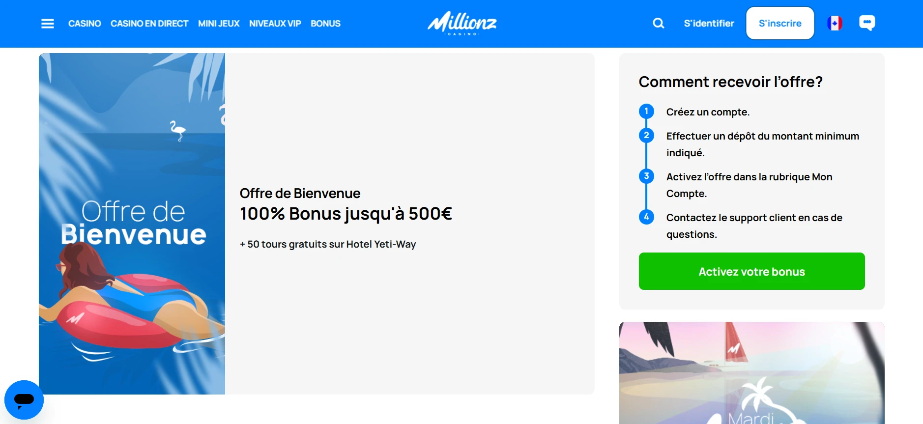 Bonus de bienvenue sur Millionz