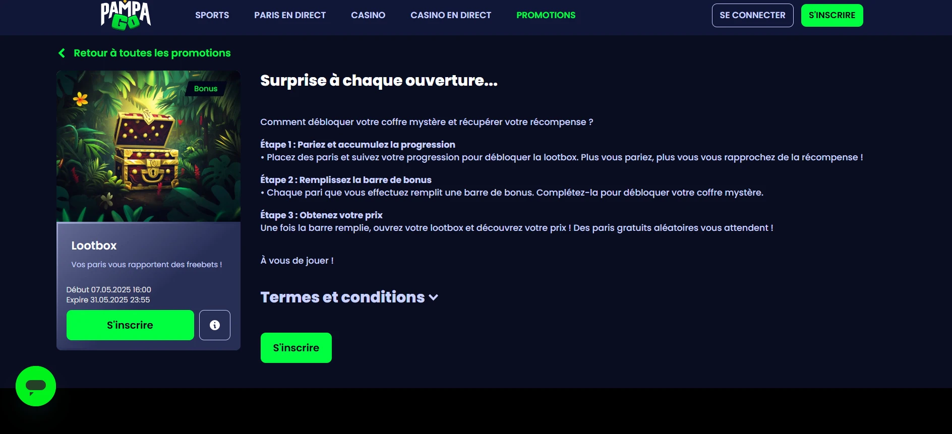 La Lootbox sans dépôt de Pampago