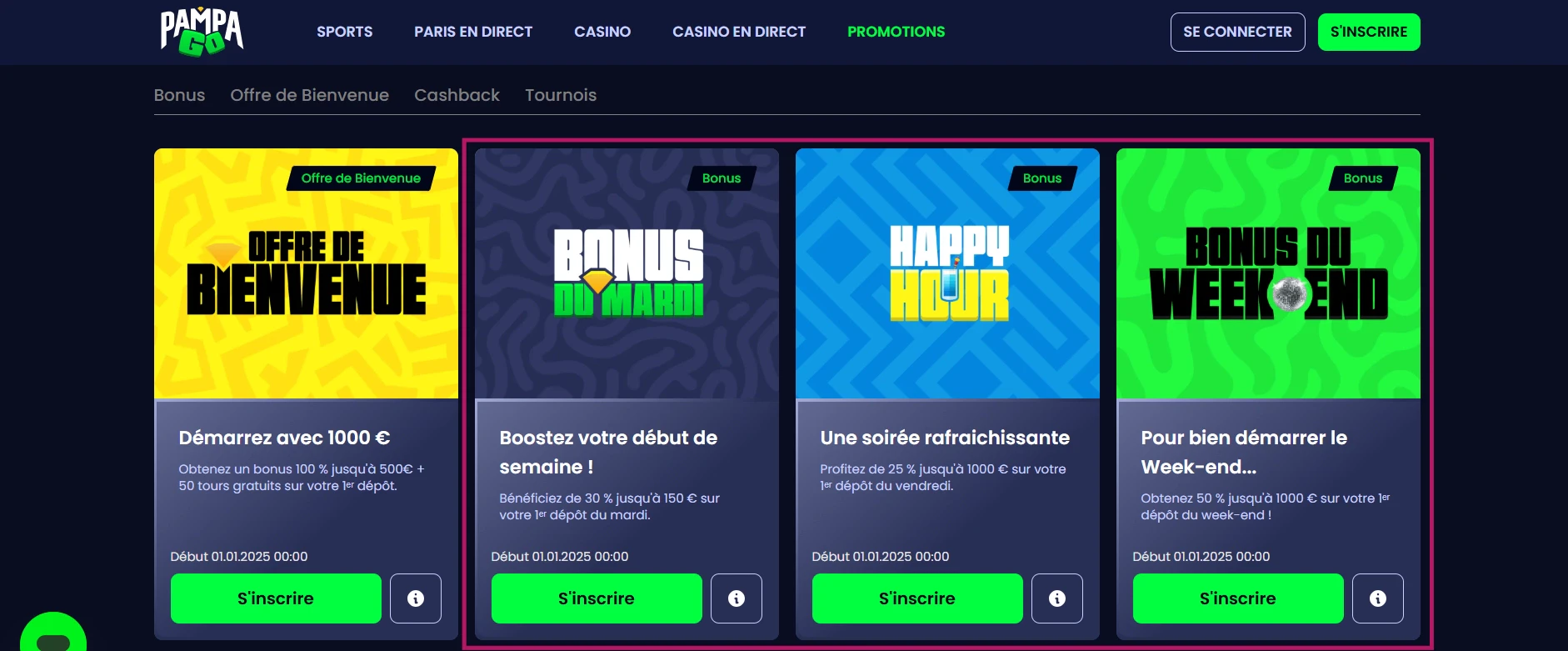 Les bonus de dépôt sur Pampago
