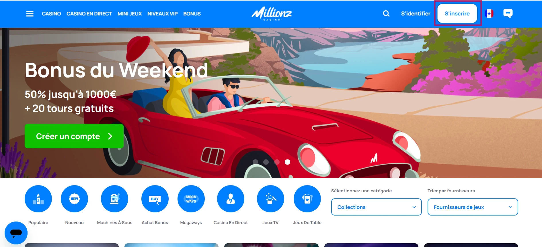 Bouton S'inscrire sur Millionz