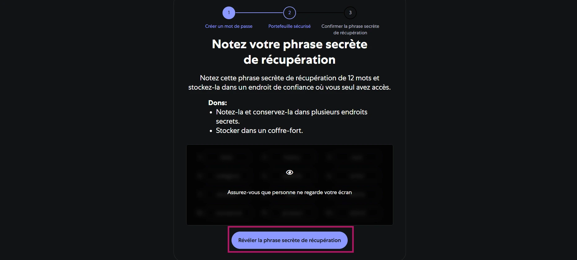 Phrase secrète de récupération Metamask
