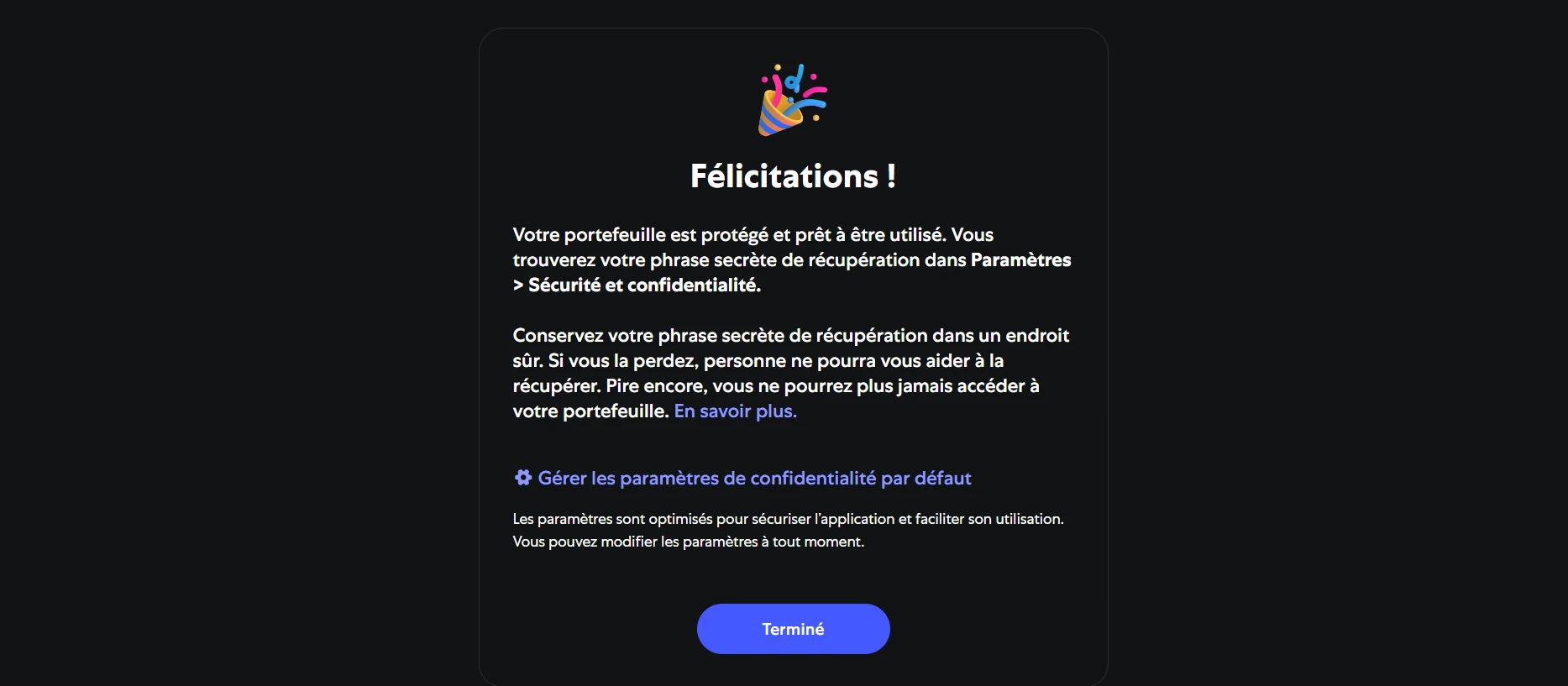 Portefeuille Metamask créé