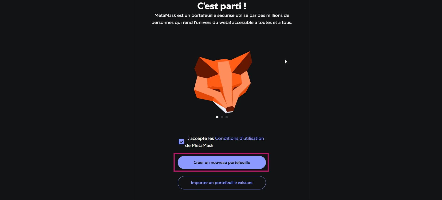 Créer un nouveau portefeuille Metamask