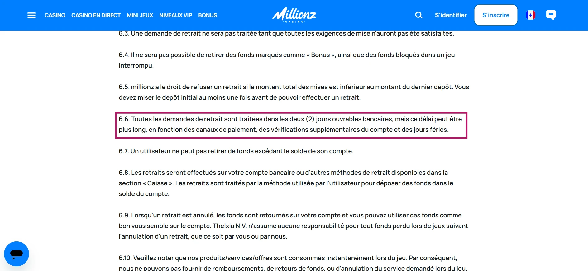 Termes et conditions de Millionz