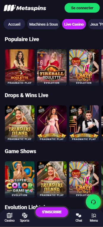 Le live casino sur mobile
