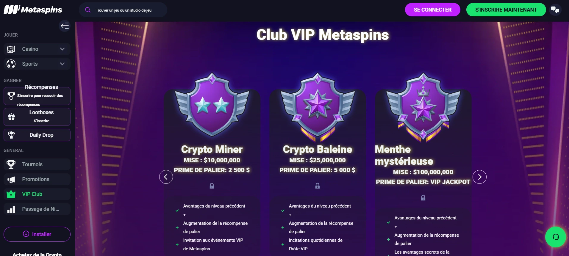Le club VIP de Metaspins
