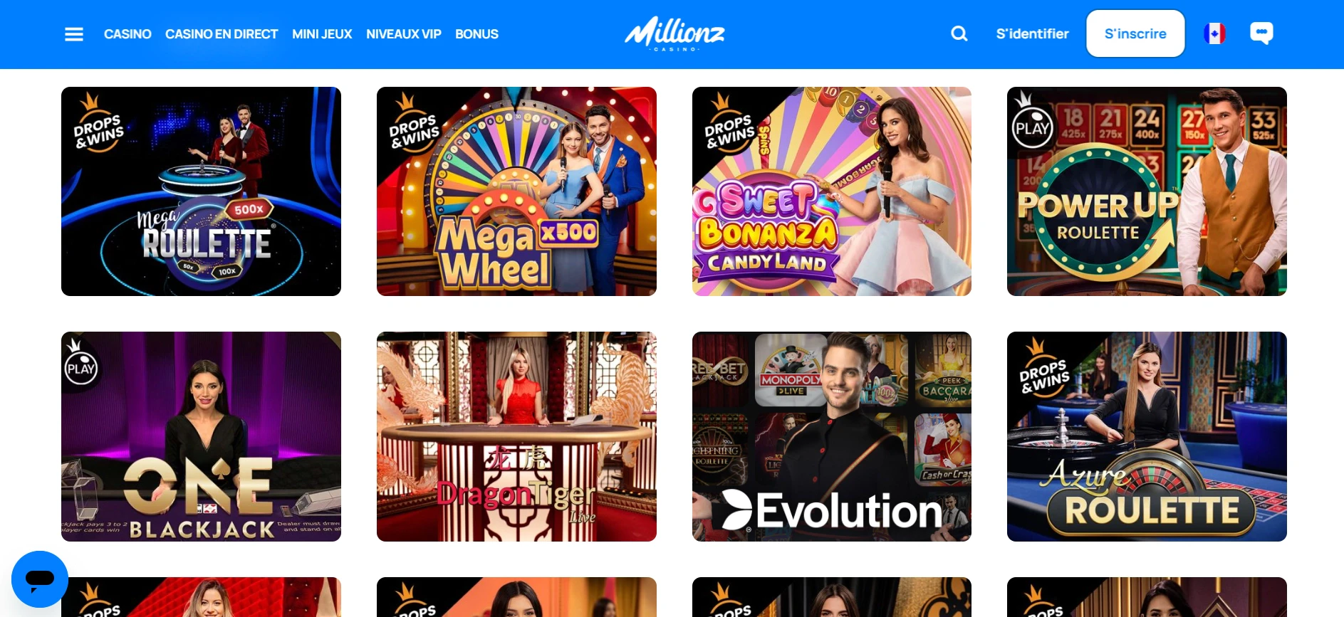 Casino en direct sur Millionz