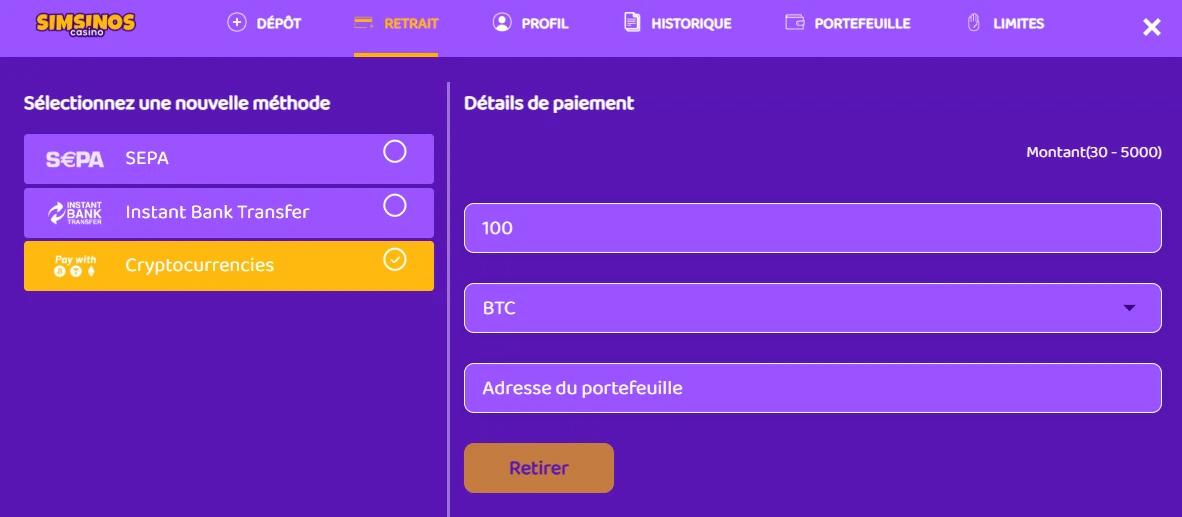 Retirer des cryptos