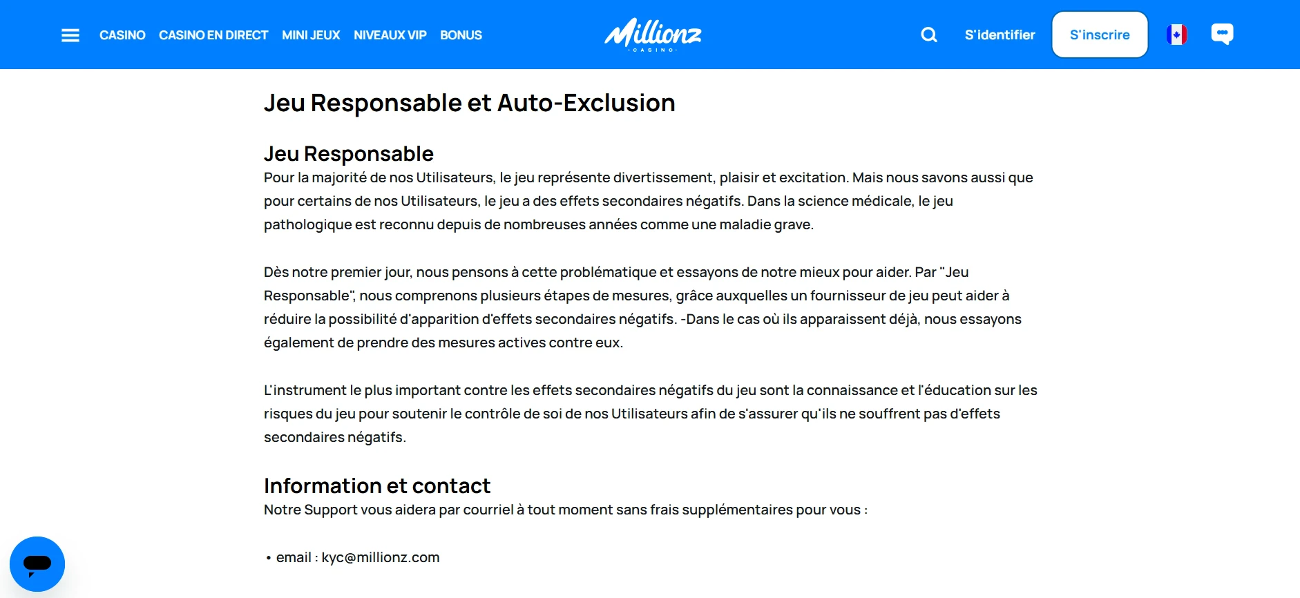 Le jeu responsable sur Millionz