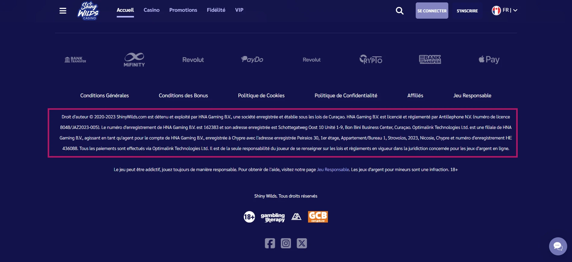 La licence de Shiny Wilds