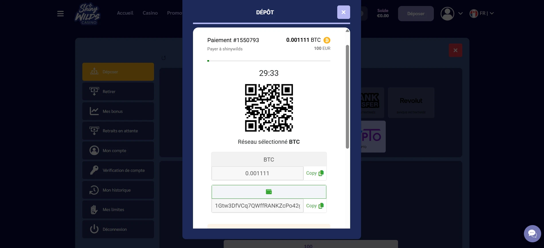 Adresse de dépôt Crypto