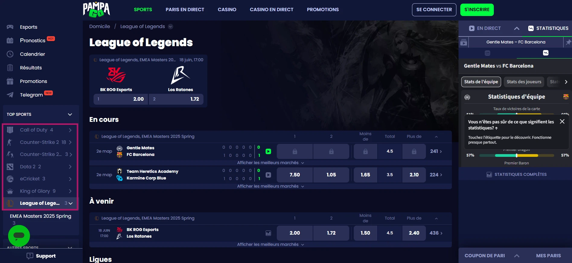 Les paris sur l'Esport
