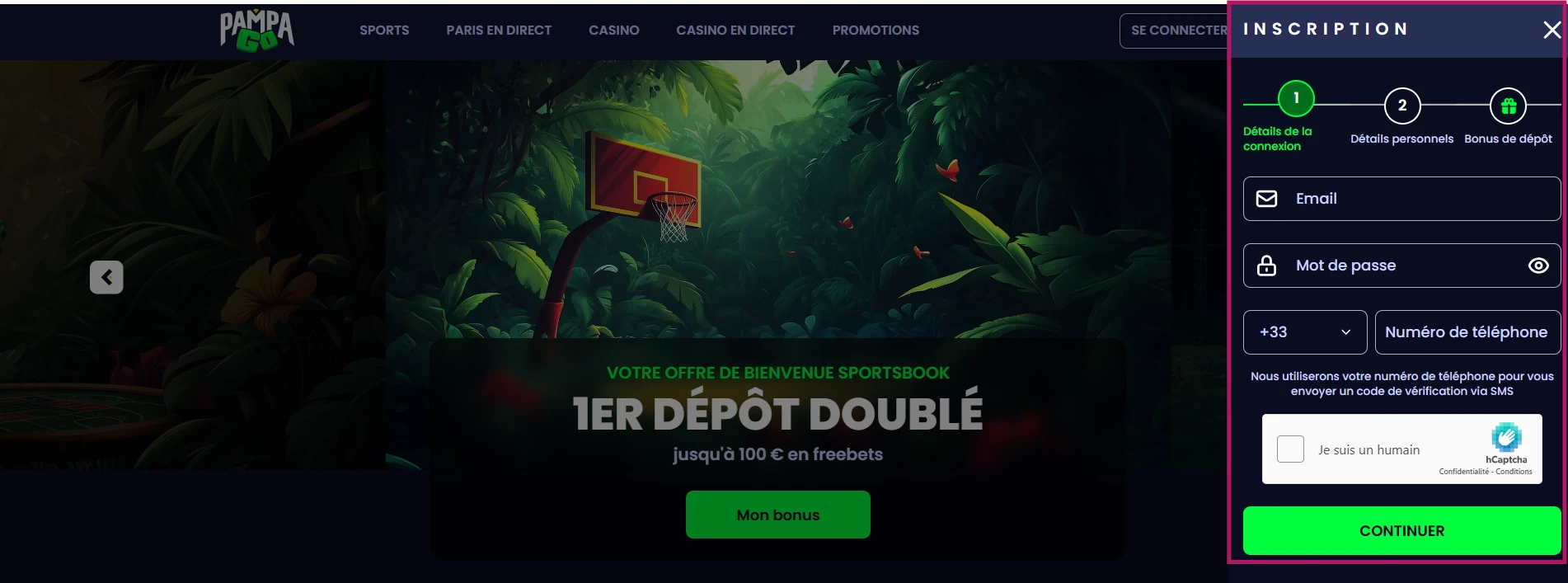Détails de connexion pour l'inscription