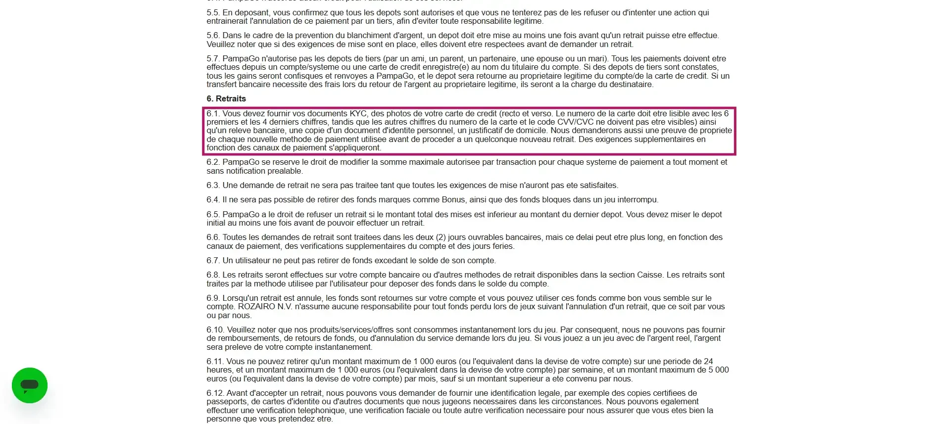Le KYC dans les termes et conditions