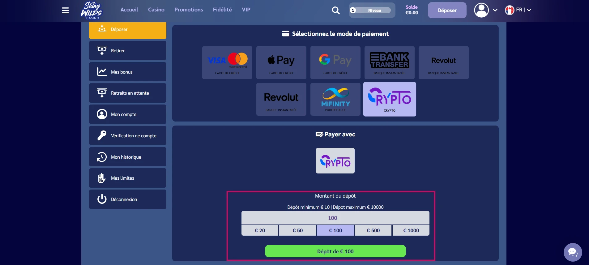 Définissez un montant en crypto