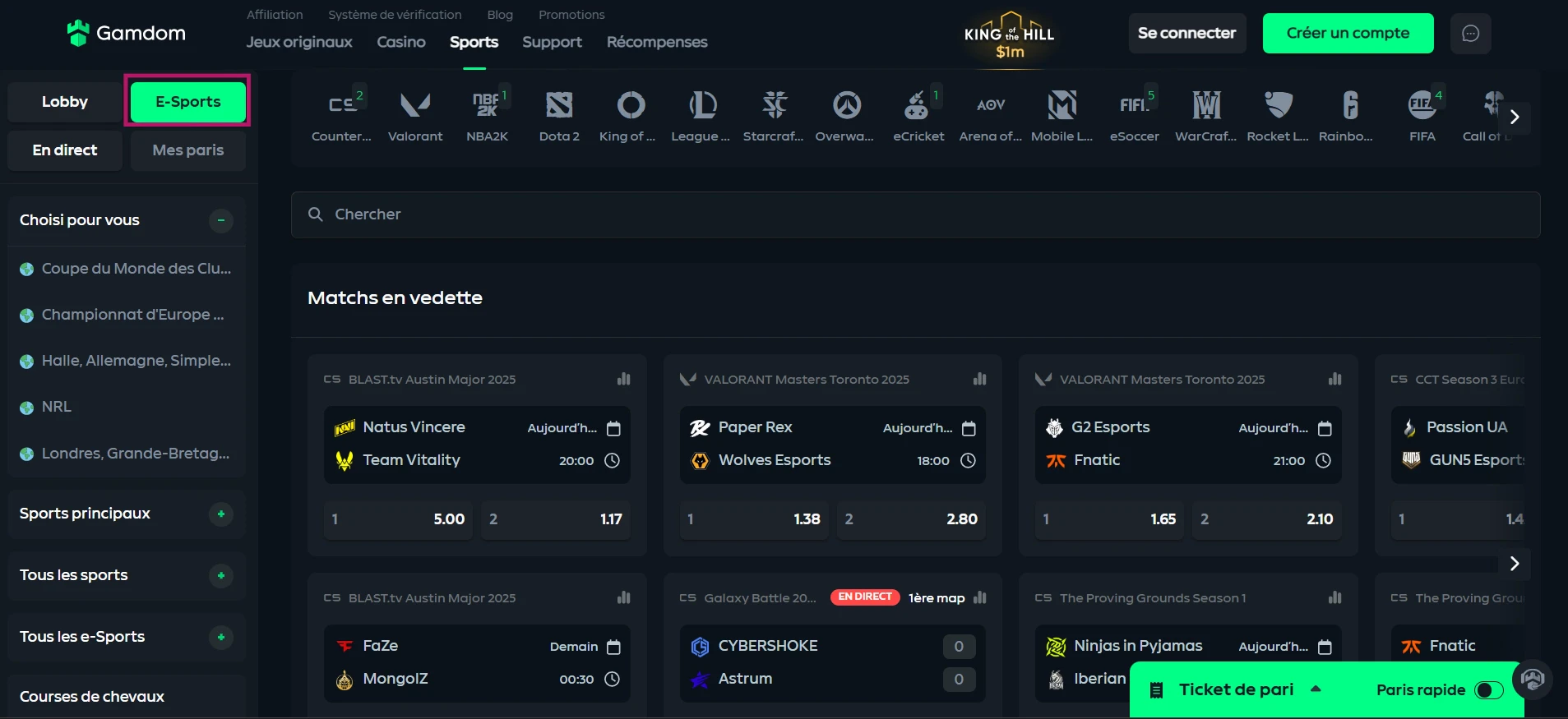 L'esport sur Gamdom