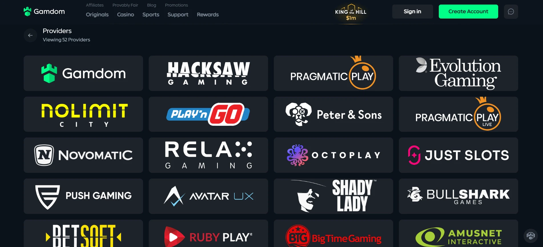 Les fournisseurs sur Gamdom Casino