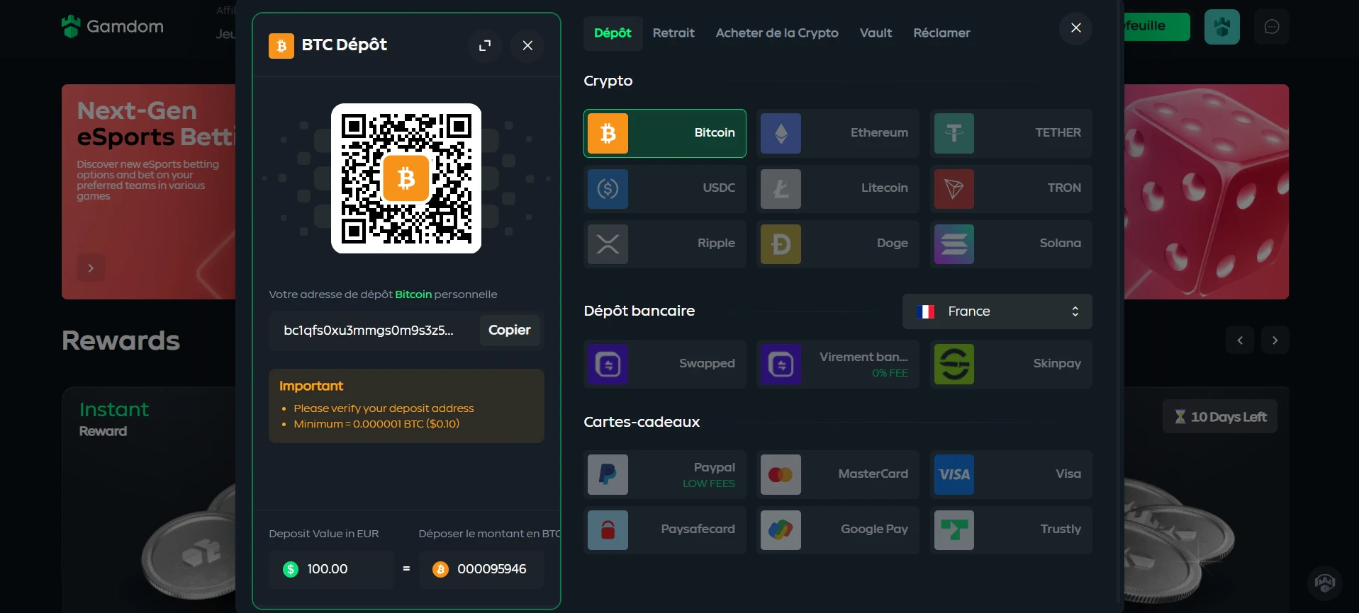 Définissez un montant et scannez le QR code