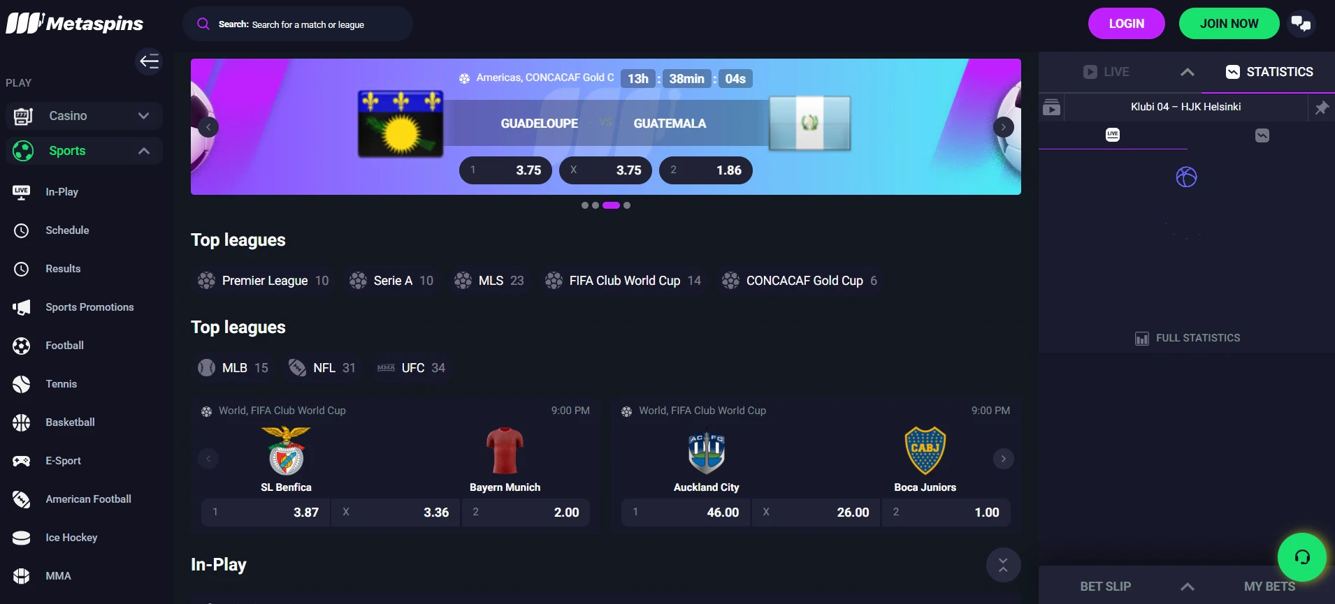 Le bookmaker de Metaspins