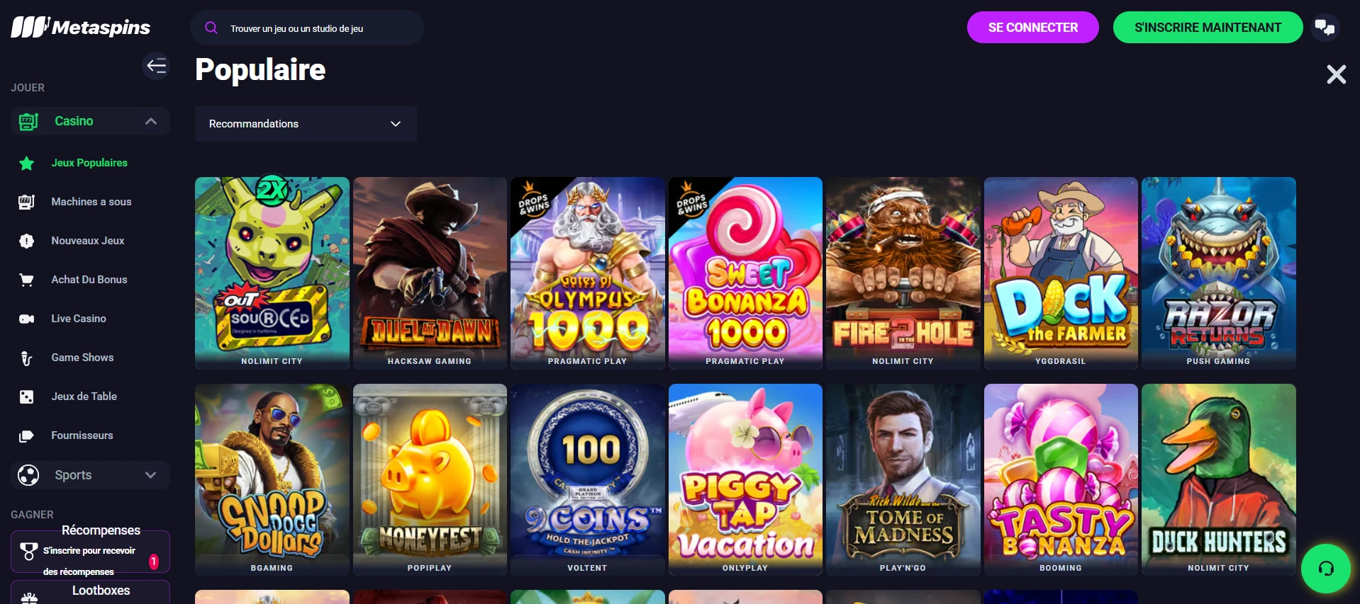 Les jeux équitables et populaires de Metaspins