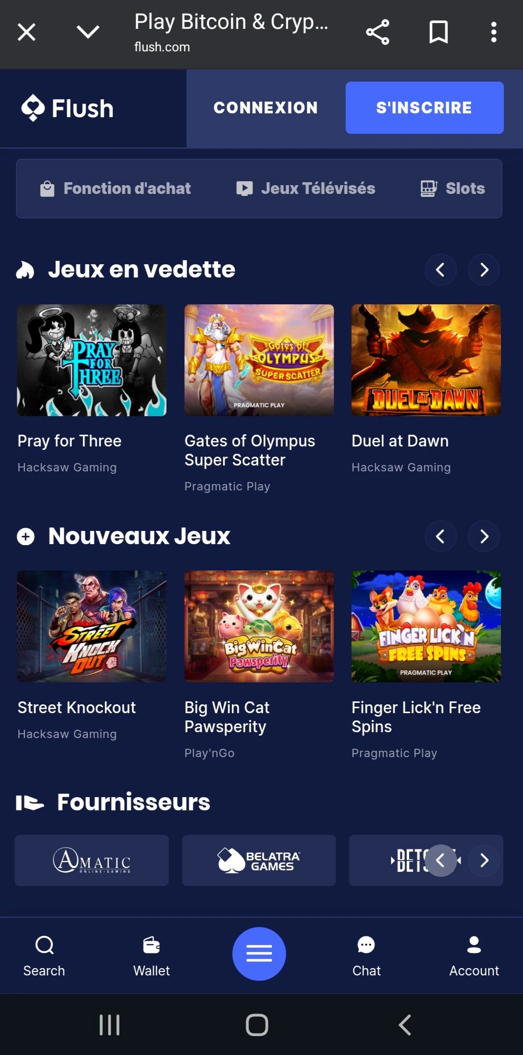 La ludothèque de Flush Casino sur mobile