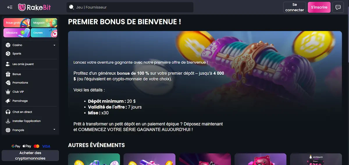 rakebit bonus de bienvenue