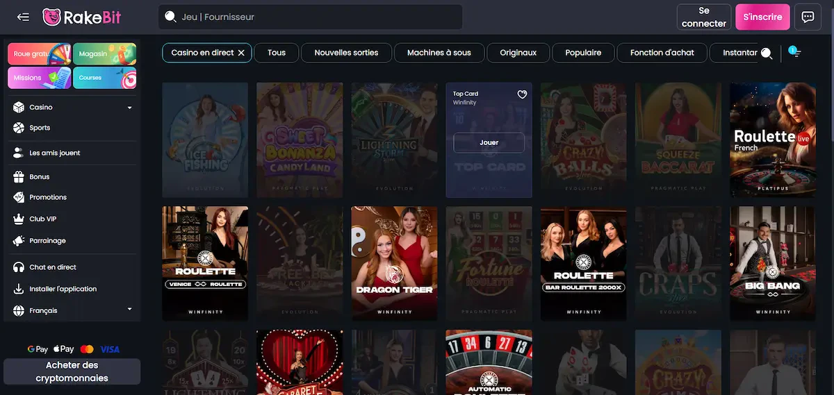 rakebit casino crypto en live