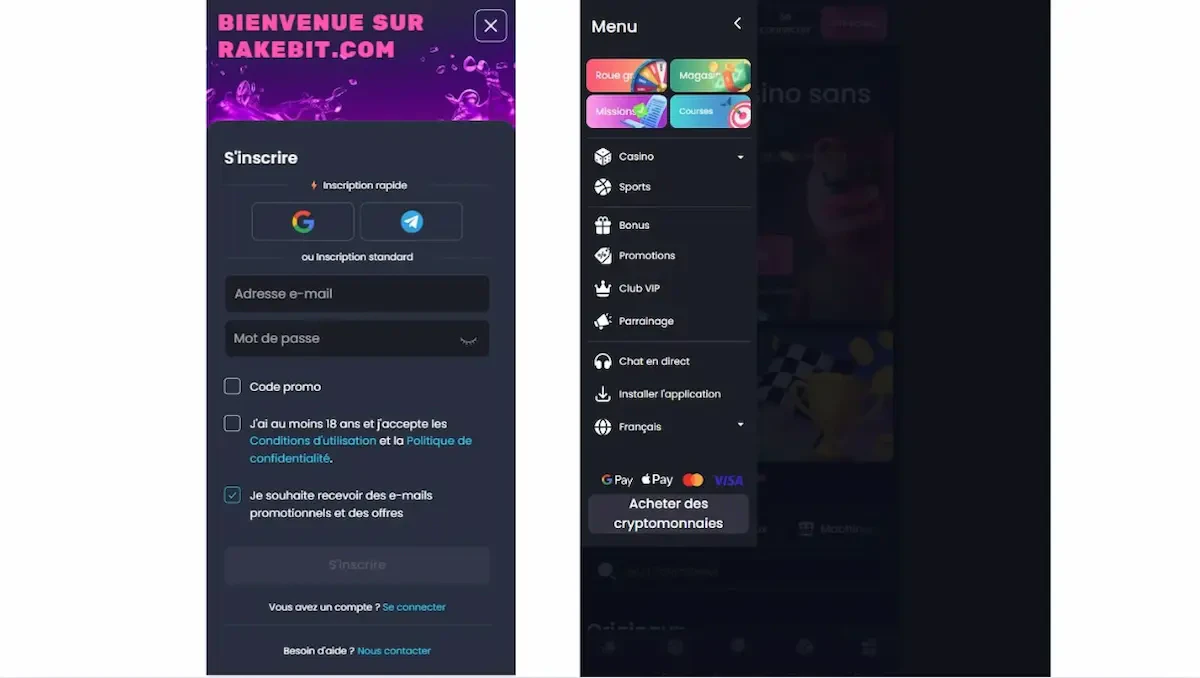 rakebit casino en ligne sur appareil mobile