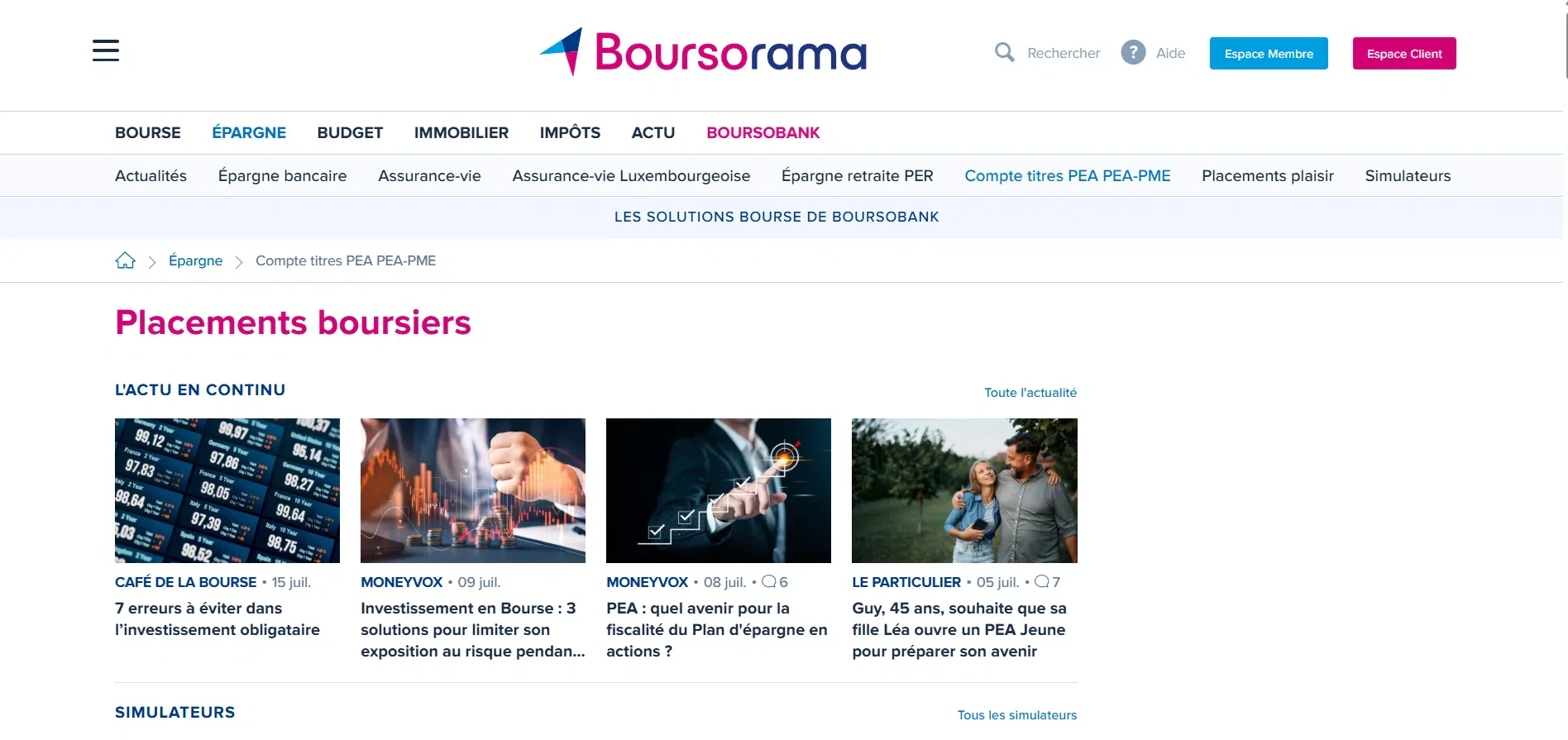 pea sur boursorama et boursobank