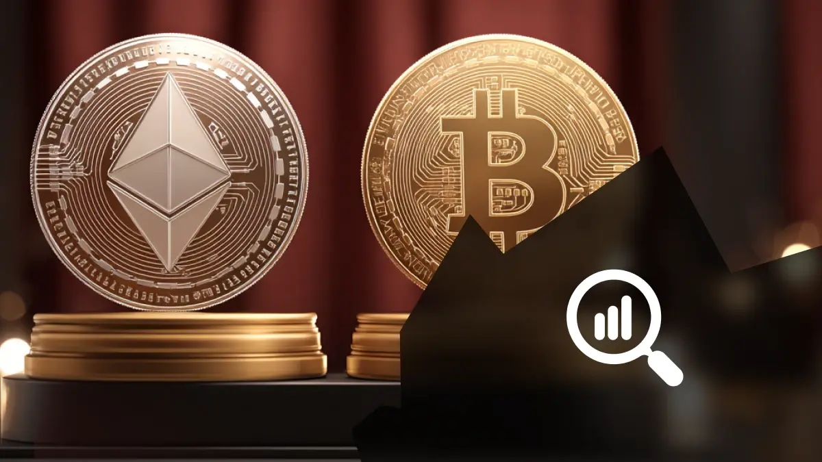 analyse et logo de bitcoin et d'ethereum