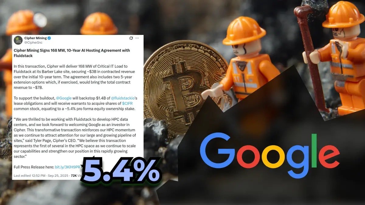 Google prend 5,4 % de Cipher Mining : quel avenir pour le minage de Bitcoin à l’ère de l’IA ?